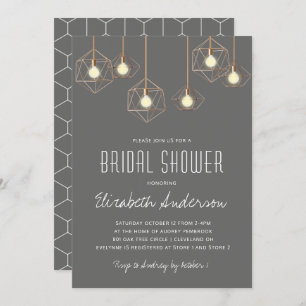 Geo Lights Grey Modern Geometric Bridal Shower Invitation