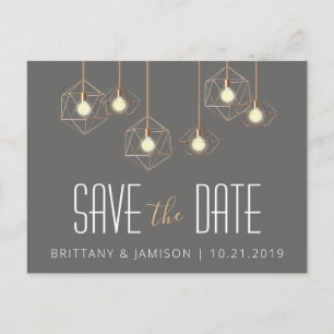 Geo Lights Grey Modern Geometric Save the Date Announcement Postcard