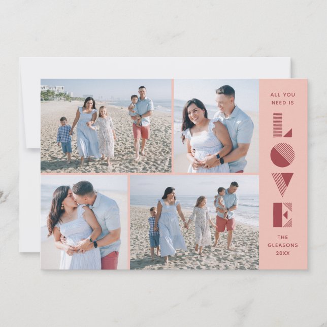 Geo Love 4-Photo Valentine's Day Card - Peach (Front)