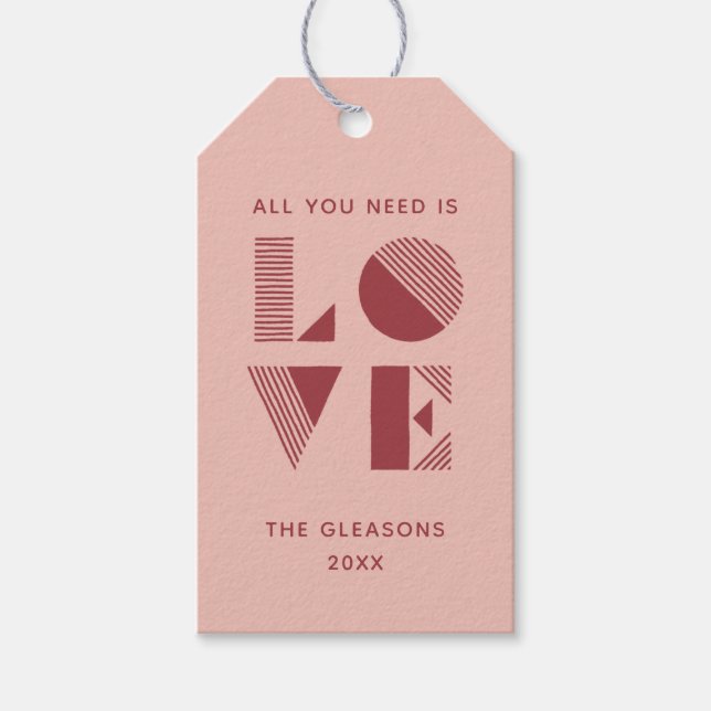 Geo Love Valentine's Day Photo Gift Tag - Peach (Front)