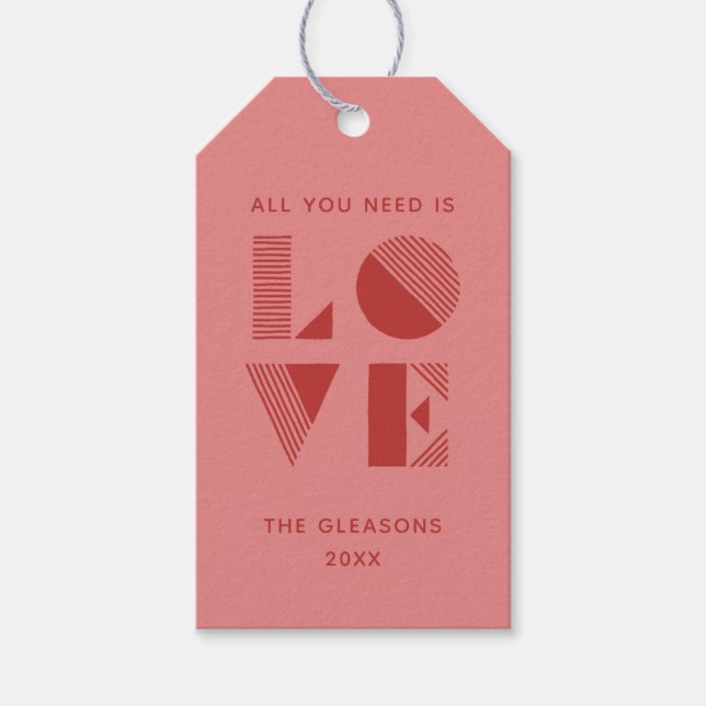 Geo Love Valentine's Day Photo Gift Tag - Pink (Front)