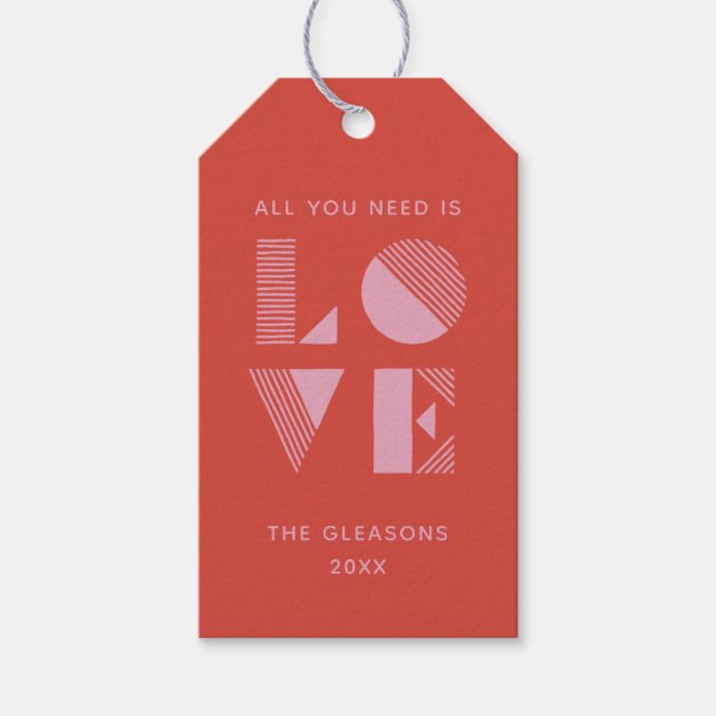 Geo Love Valentine's Day Photo Gift Tag - Red (Front)