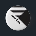 Geo Minimal Black White Stripes Employee Name Tag 6 Cm Round Badge<br><div class="desc">Customizable name tag button</div>