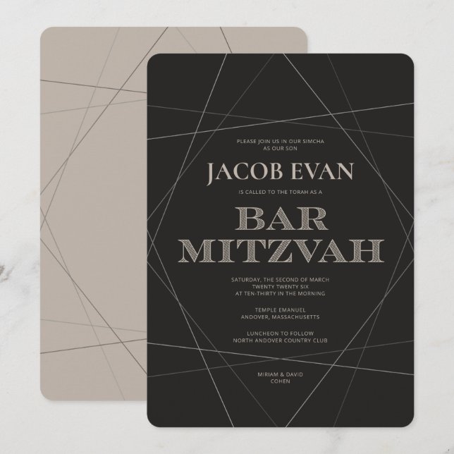 Geo Modern Silver Bar Mitzvah Invitation (Front/Back)