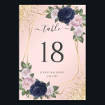 Geo Navy Blue Blush Gold Confetti Floral Wedding Table Number<br><div class="desc">Elegant geometric navy blue and blush floral wedding table number. Matching items available.</div>