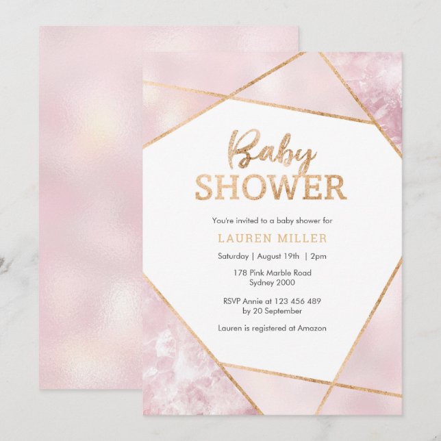 Geo Pink and Gold Baby Shower invitation (Front/Back)