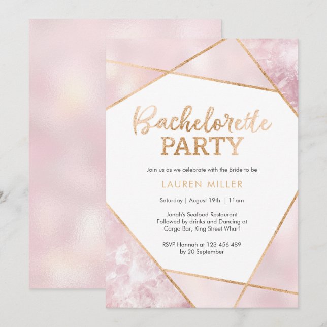 Geo Pink and Gold Bachelorette Party invitation (Front/Back)