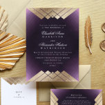 Geo Purple Gold Gatsby Calligraphy Wedding Invitation<br><div class="desc">***NON FOIL*** Geometric Deco Great Gatsby Wedding Invitation. Amazing design with art deco lines in the Great Gatsby style. Very trendy,  modern and edgy. White and fake gold. ***this is fake gold,  foil will not be printed.*** Fancy and Formal weddings. beautiful White colour.</div>