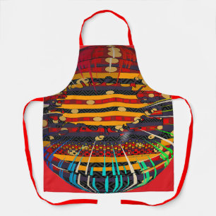 Geo Radial Arts Crafts Kitchen Red Straps Apron
