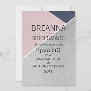 Geo Rose Quartz Navy Blue and Silver Bridesmaids Invitation