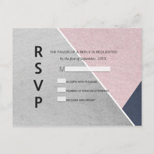 Geo Rose Quartz Navy Blue and Silver RSVP Postcard