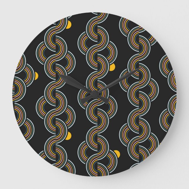 Geo Stripe: Trendy Vintage Design Large Clock (Front)