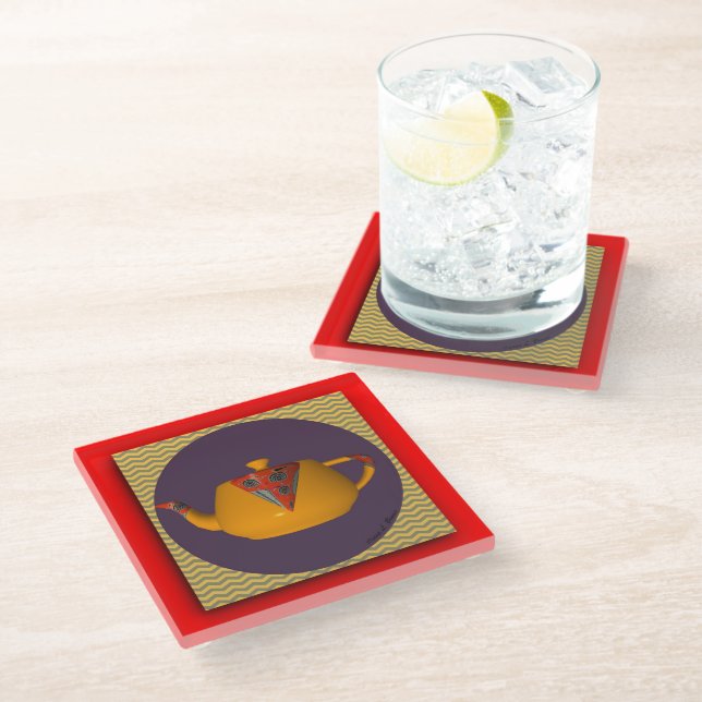 Geo Teapot  Glass Coaster (Angled)