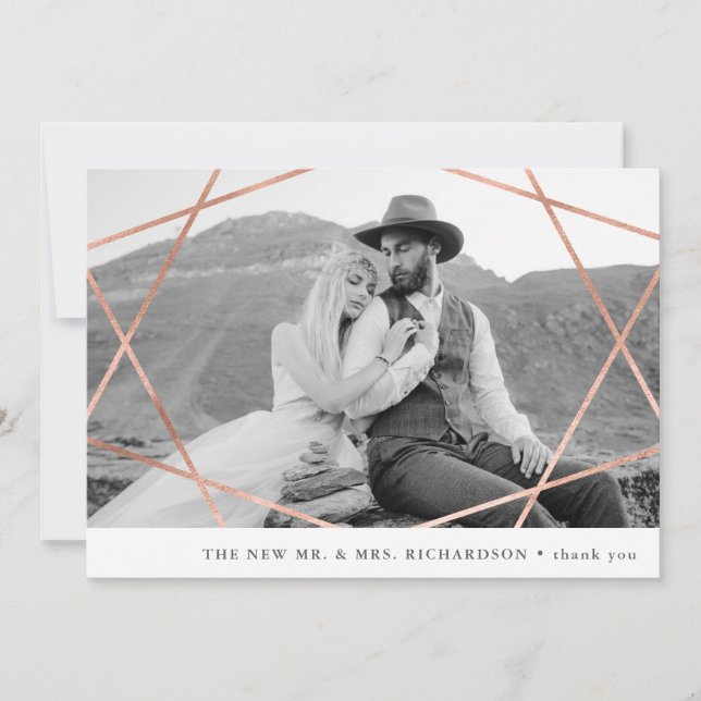 Geo Wedding | Faux Copper with Photo Thank You (Front)