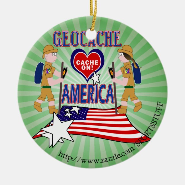 GEOCACHE AMERICA GEOCACHING CERAMIC TREE DECORATION (Front)