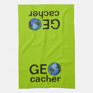 Geocacher Earth with Flags Geocaching Custom Tea Towel
