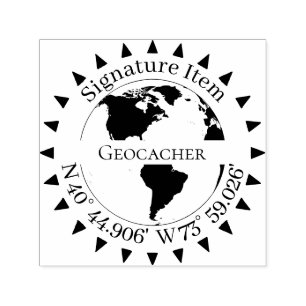 Geocacher Signature and GPS coordinates Arrows Self-inking Stamp