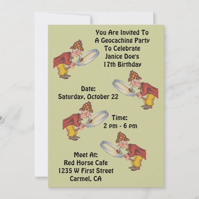 Geocaching Geocache Party Invitation Sherlock Hunt (Front)