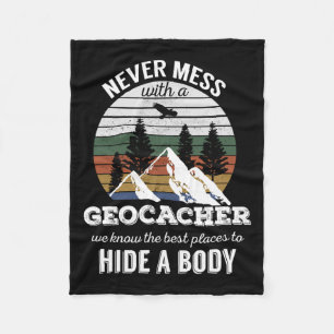Geocaching T Shirt Never Mess With Geocacher Men W Fleece Blanket