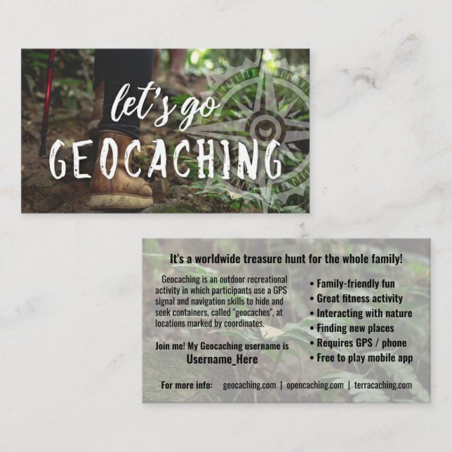 Geocaching Trail Card With Info For Muggles (Front/Back)