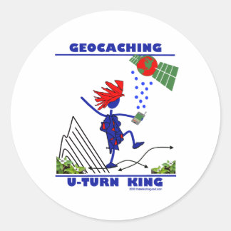 Geocaching U Turn King Classic Round Sticker