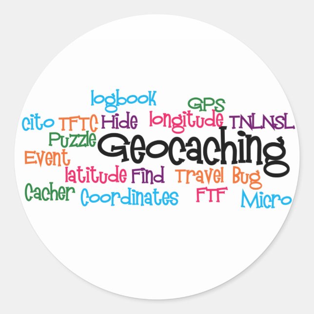 Geocaching Word Collage Classic Round Sticker (Front)