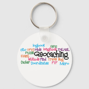 Geocaching Word Collage Key Ring
