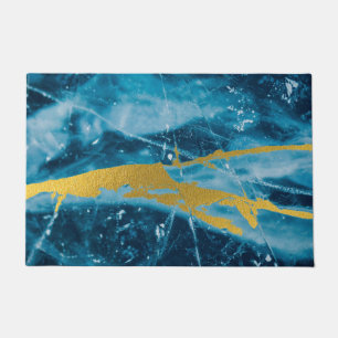 Geode Agate Gemstone Blue and Gold Doormat