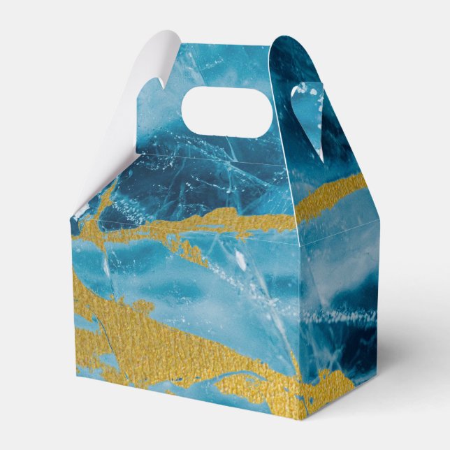 Geode Agate Gemstone Blue and Gold Favour Box (Front Side)