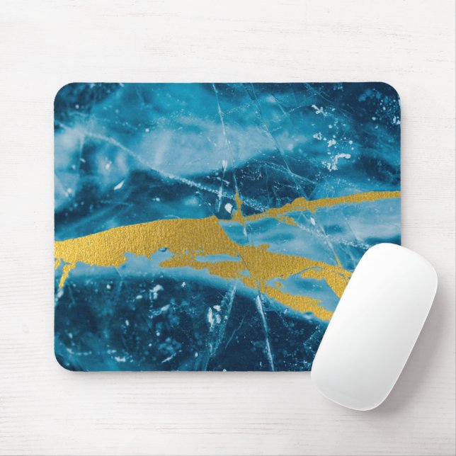 Geode Agate Gemstone Blue and Gold Mouse Mat (With Mouse)