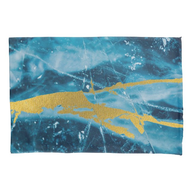 Geode Agate Gemstone Blue and Gold Pillowcase (Front)