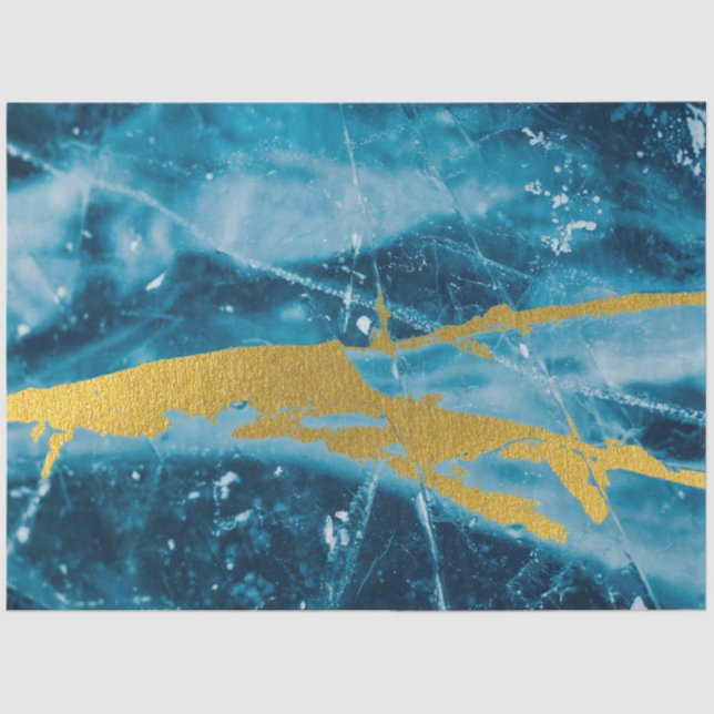 Geode Agate Gemstone Blue and Gold Tissue Paper (Front)