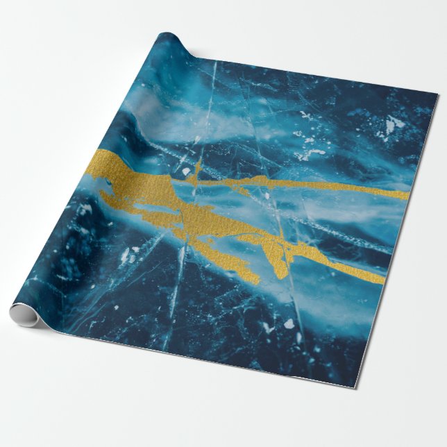 Geode Agate Gemstone Blue and Gold Wrapping Paper (Unrolled)