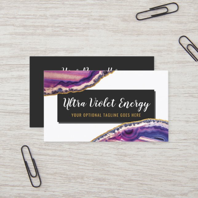 Geode Agate Slice Gemstone Ultra Violet Purple Business Card (Front/Back In Situ)