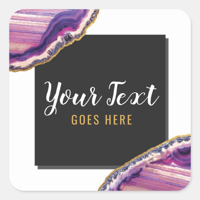 Geode Agate Slice Gemstone Ultra Violet Purple Square Sticker (Front)