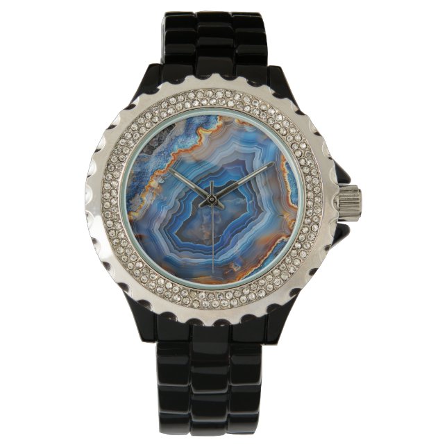 Geode Blue Gold Crystals Quartz Rock Watch (Front)