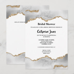 Geode chic gold white agate watercolor bridal invitation