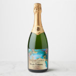 Geode faux gold agate watercolor peacock blue chic sparkling wine label<br><div class="desc">A beautiful and luxurious watercolor design in beige,  aqua blue and tan has been digitally enhanced with faux gold crystal veins and a striking faux gold watercolor splash ideal for engagement,  bridal shower,  anniversary and wedding party celebrations and events.</div>