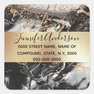 Geode faux gold black marble texture modern chic square sticker