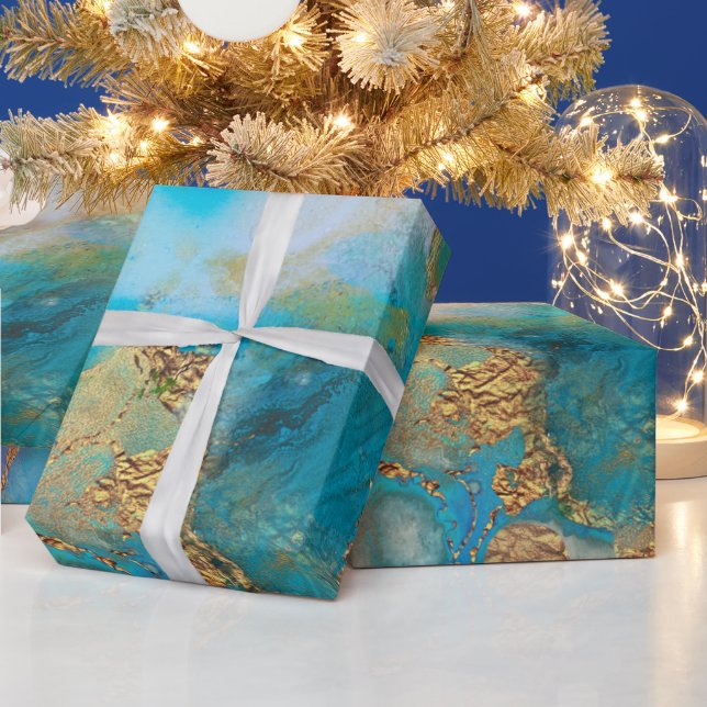 Geode faux gold blue purple agate peacock chic wrapping paper (Holidays)