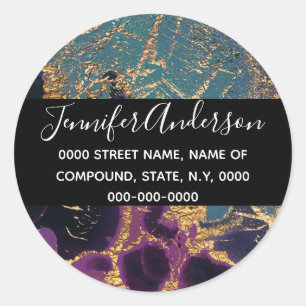 Geode faux gold blue purple marble texture classic round sticker