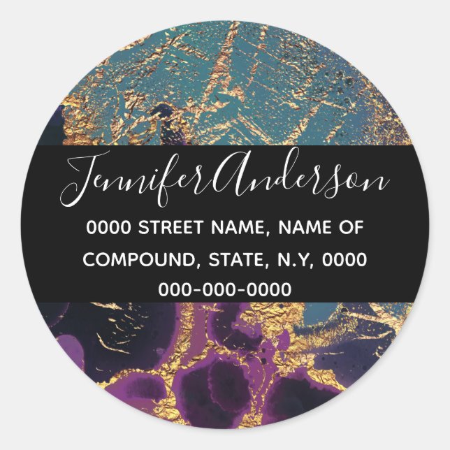 Geode faux gold blue purple marble texture classic round sticker (Front)