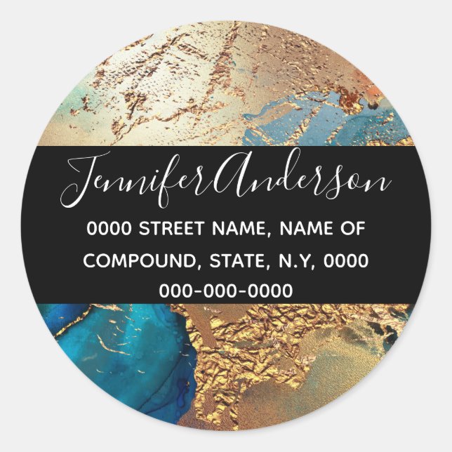 Geode faux gold blue purple peacock chic agate classic round sticker (Front)