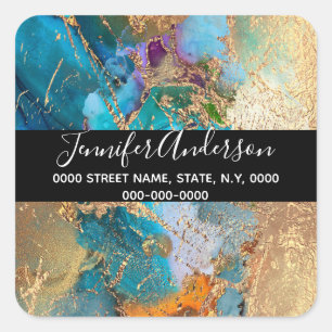 Geode faux gold blue purple peacock chic square square sticker