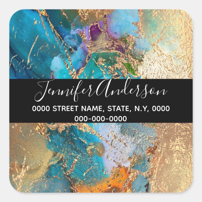 Geode faux gold blue purple peacock chic square sticker (Front)