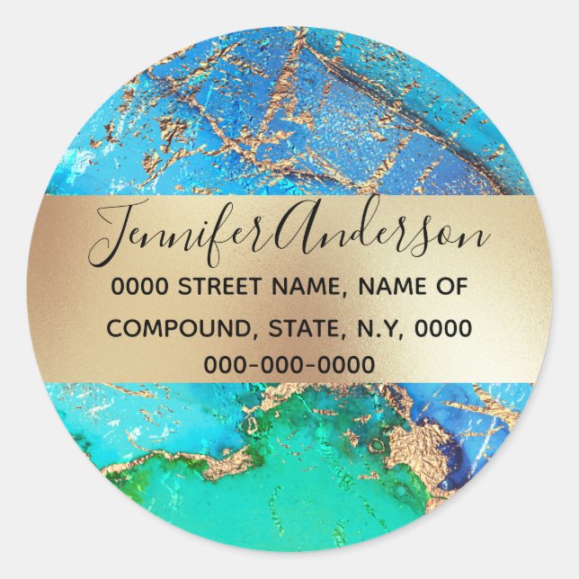 Geode faux gold blue purple peacock metallic chic classic round sticker (Front)