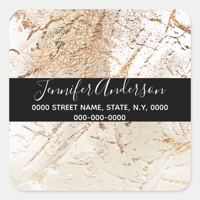 Geode faux gold ivory paint texture look chic square sticker (Front)