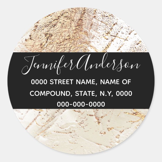 Geode faux gold ivory paint texture marble chic classic round sticker (Front)