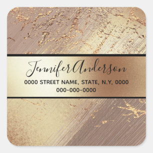 Geode faux gold metallic shimmer marble pink square sticker