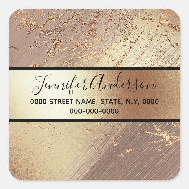 Geode faux gold metallic shimmer marble pink square sticker (Front)